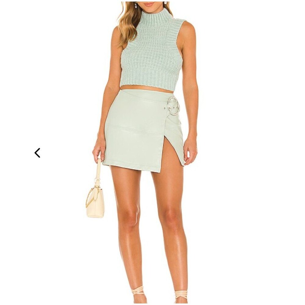 For Love & Lemons Talia Green Faux Leather Mini Skirt Buckle Y2K Moto Size M